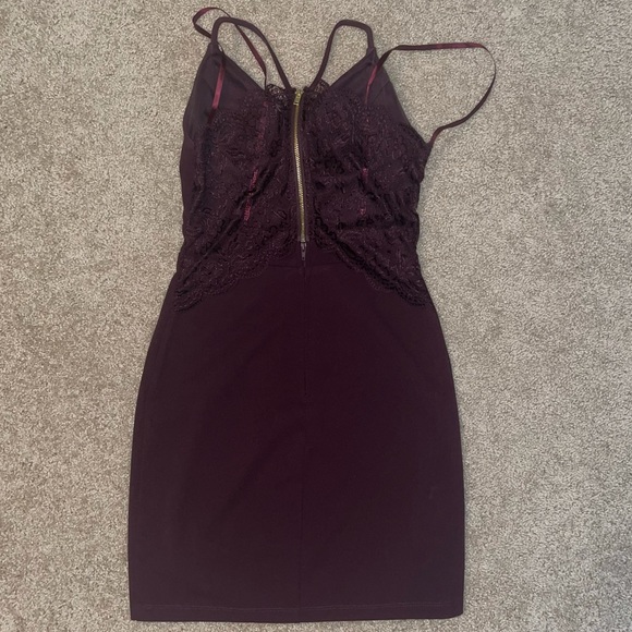 Dark Wine City Triangles Lace Cutout Homecoming Dress - Picture 4 of 4